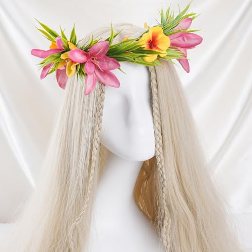 Hawaiian Flower Crown - Tropical Silk Floral Headband for Luau Parties