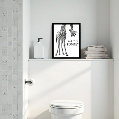 Funny Giraffe Bathroom Wall Art Print - 8x10 Framed Canvas
