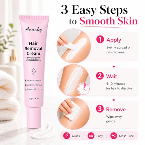 Hair Removal Cream for Women, Face & Body Hair Remover Depilatory Cream with Spatula, Botanical Formula for Legs, Arms, Underarms, Bikini Line, Upper Lip & Chin, Soft Silky Finish