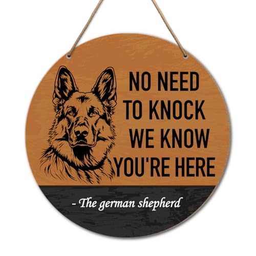 German Shepherd Welcome Sign - Rustic Wooden Hanging Decor
