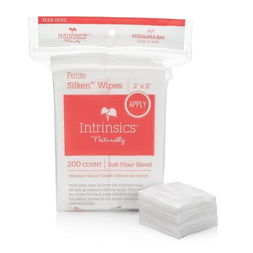 Intrinsics Petite Silken 2x2 Esthetic Wipes (200 Count) | 4-Ply Premium Lint-Free Facial Wipes & Cotton Pads for Face | Low-Absorbency Face Pads for Toner & Makeup Removal