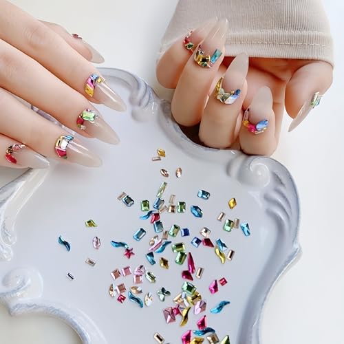 300Pcs Colorful Mini Nail Rhinestones - Multi Shape Charms for Nail Art