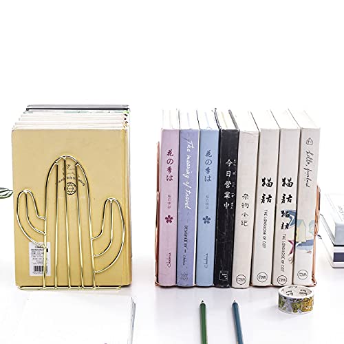 Cactus Bookends - Decorative Iron Shelf Organizers for Home & Office