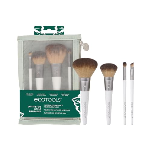 EcoTools On-The-Go Makeup Brush Kit - Travel Size Set with Bag