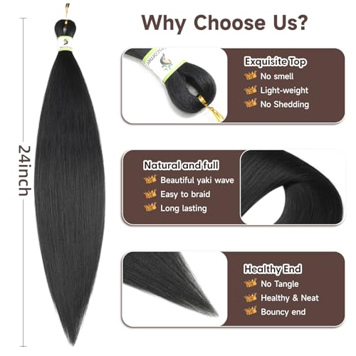 24-Inch Pre-Stretched Braiding Hair - 8 Pack Yaki Texture