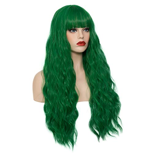 Green 27'' Curly Wig for Women - Heat-Resistant Synthetic Wig Cap Included (Variant: Green)