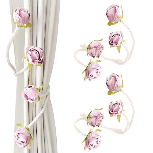 Elegant Pink Rose Curtain Tiebacks - 2pcs Artificial Flower Holdbacks