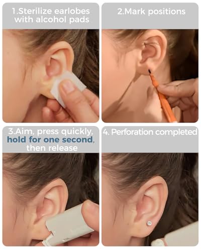 Ear Piercing Kit - Disposable Gun with 4mm CZ Studs, White