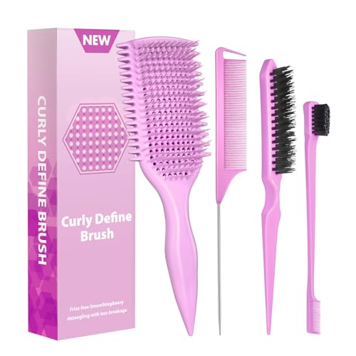 QUWHE Pink Dual-Vented Curl Defining & Detangling Hair Brush for Wet & Dry Hair