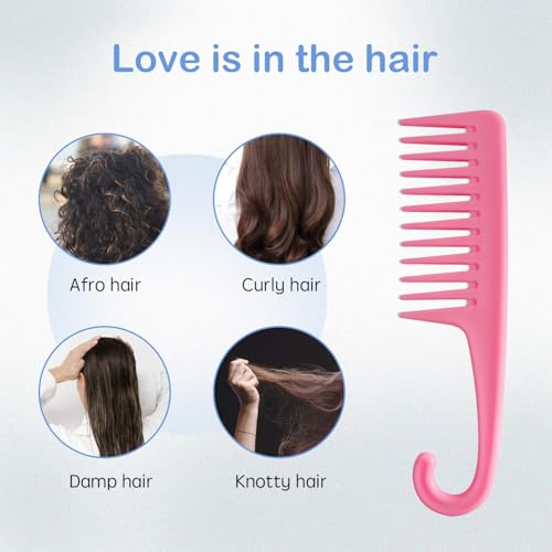 Wapodeai Wide Tooth Comb for Curly Hair - Pink Shower Comb