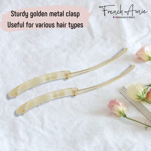 French Amie 2.5" Cellulose Acetate Rounded Oblong Hair Clips, Cream Ivory