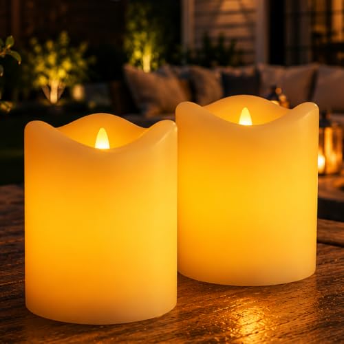 Solar Flameless LED Candles - 2 Pack, Waterproof, Dusk to Dawn, 3x4"