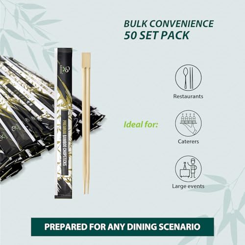 Soeos 100 Disposable Bamboo Chopsticks - 9 Inch, Eco-Friendly, Individually Wrapped