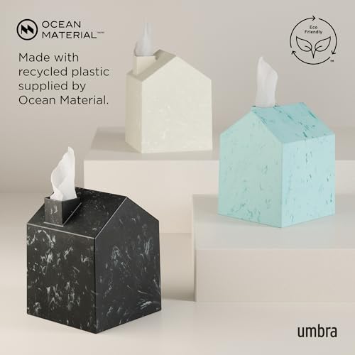 Umbra Casa Tissue Box Cover - Stylish Square Holder, Ocean Black