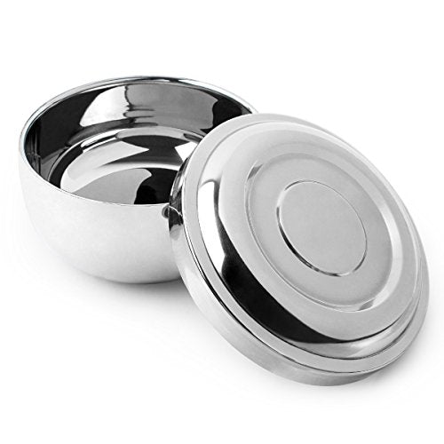 QSHAVE Silver Stainless Steel Shaving Bowl with Lid 4-Inch Deep Size Chrome Finish