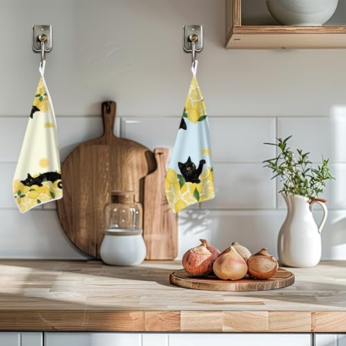 Black Cat Lemon Kitchen Towels Set of 4 | Microfiber, 16x24 Inch