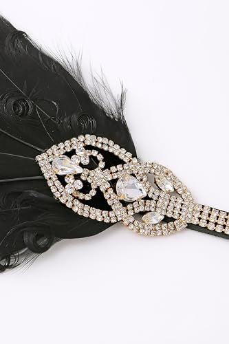 BABEYOND Black 1920s Flapper Feather Headband, Great Gatsby Vintage Headpiece