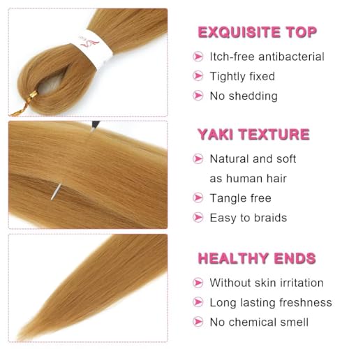 Pre-Stretched Honey Blonde Braiding Hair Extensions - 34 Inch, 6 Packs