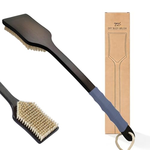 EnamelEVO Gray Stiff Back Scrubber with Long Handle for Full Body Exfoliation