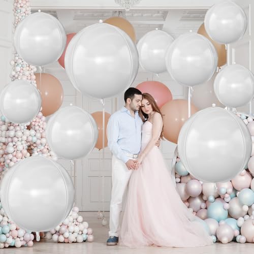 12PCS Matte White Round Foil Balloons - 22" 15" 10" Sizes for Parties