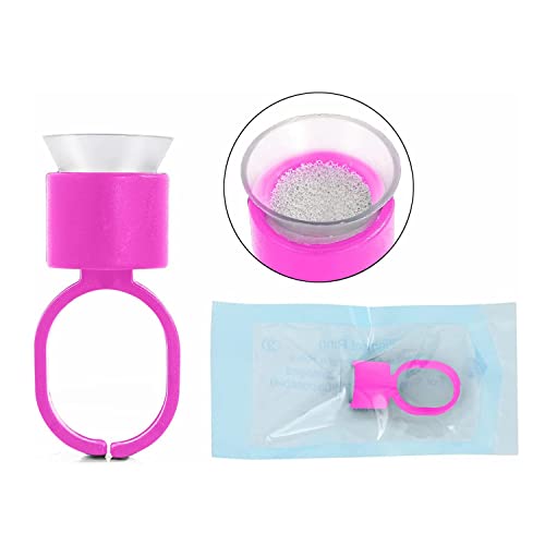 50pcs Pink Microblading Ink Ring Cups with Sponge - Permanent Makeup & Eyelash Extension Supplies