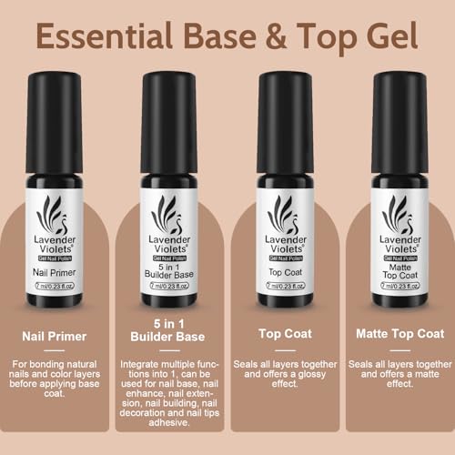 Lavender Violets Amber Brown Gel Nail Polish Set - 49 Pcs with 45 Colors, Glossy & Matte Top Coats