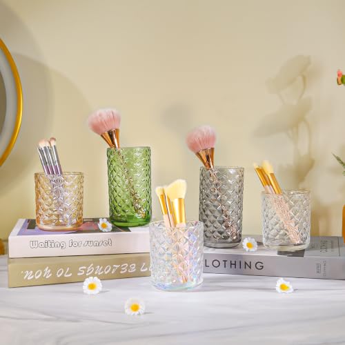DASITON Glass Makeup Brush Holder, Diamond Pattern Crystal Cosmetic Cup