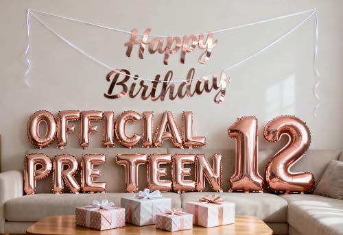 12th Birthday Decorations for Girls - Rose Gold Balloon Set