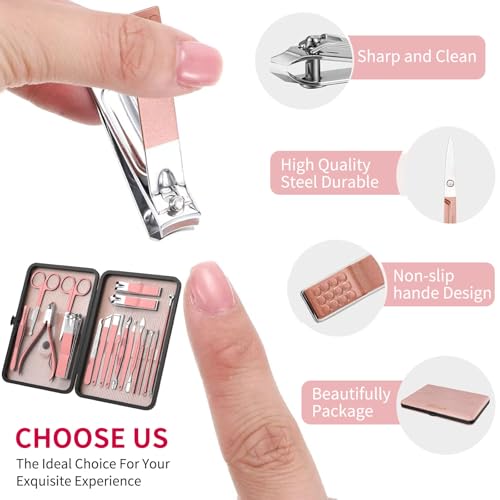 ZIZZON 18-Piece Pink Manicure and Pedicure Set with Travel Case
