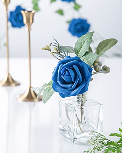 DuHouse 25Pcs Royal Blue Artificial Foam Roses for DIY Arrangements
