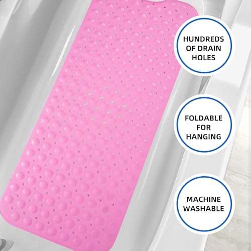 ZHICHENG Non-Slip Bath Mat 39 x 16 Inch - Machine Washable with Drain Holes