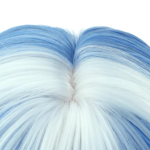 PATTNIUM Blue and White Bob Wig - Short Straight Wig with Bangs