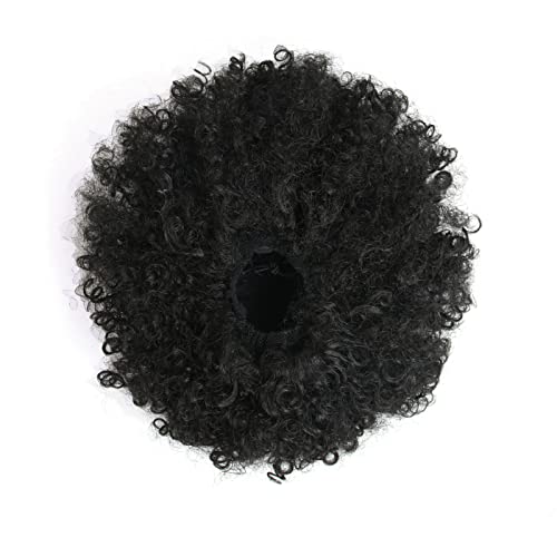 12 Inch Afro Puff Kinky Curly Drawstring Ponytail Extension for Women - Natural Look, Synthetic Hair, Black 1B#
