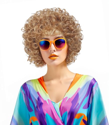 Traqur Women's Short Curly Disco Wig - Strawberry Blonde 70s Afro Costume