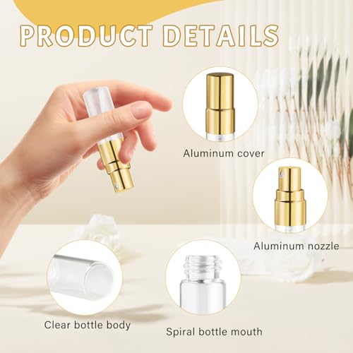3ml Clear Glass Perfume Spray Bottles with Gold Nozzle - 30 Pack, Refillable Travel Atomizers