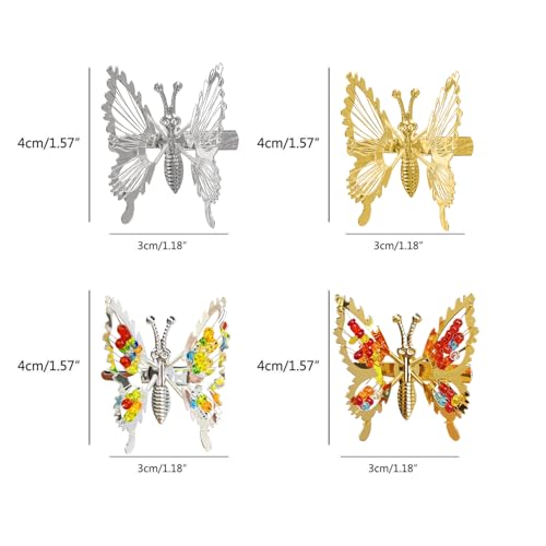 Butterfly Hair Clips Set - 8 Metal Barrettes with Moving Wings