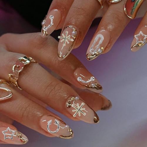 120PCS Silver Cross & Star Nail Charms for DIY Manicure