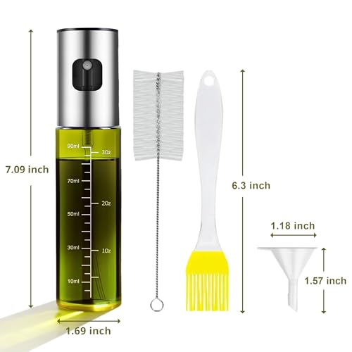 2-Pack UV-Blocking Green Glass Oil Sprayer with Funnel & Brush - 3.4oz Fine Mist Cooking Spray Bottles for Air Fryer, BBQ, and Baking