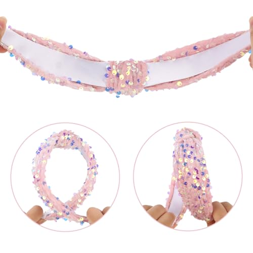 Brimekichio 3-Pack Sequin Knotted Headbands for Girls - Sparkly Hair Accessor