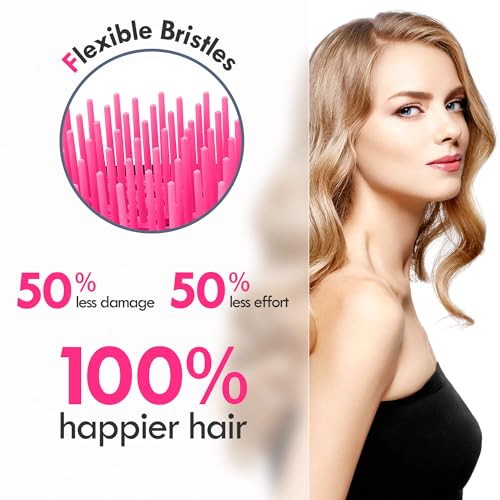 Aussumy 4 Pack Vented Detangling Hair Brush Set for Wet & Dry Hair - Black, Pink, Green, Magenta