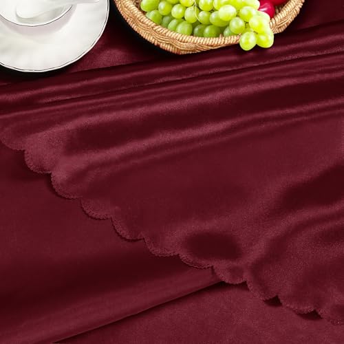 84 Inch Satin Round Tablecloth - Light Burgundy, Elegant Design