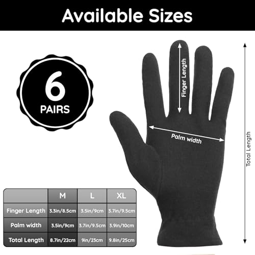 Segbeauty Medium Black Cotton Gloves for Women & Men, Olive 12 Pairs, Moisturizing Overnight Hand Spa
