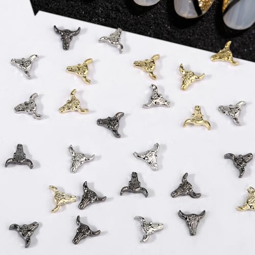 50pcs Bull Head Nail Charms - Halloween Retro Alloy Stickers