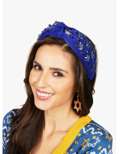 Hanukkah Headband for Women - Blue Dreidel Knotted Hair Accessory A
