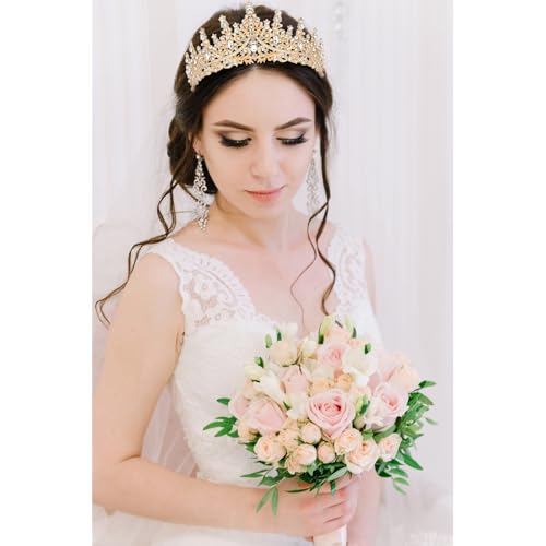 Semato Gold Crown for Women Tiaras with Gemstones – Baroque Vintage Headpiece (Gold)
