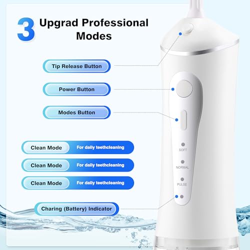 ZUAMEGU White Rechargeable Water Flosser for Teeth Cleaning, Portable, Quiet & IPX7 Waterproof