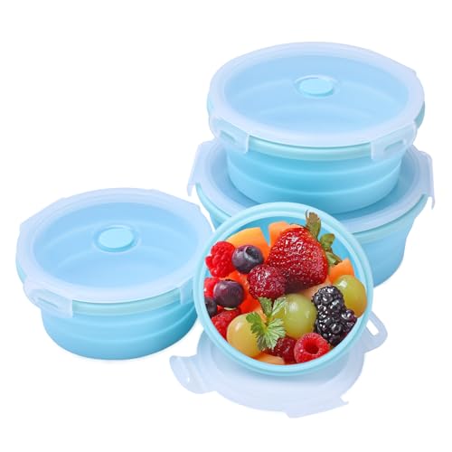 Collapsible Silicone Food Storage Containers - 4-Piece Set, Leak-Proof & Space-Saving