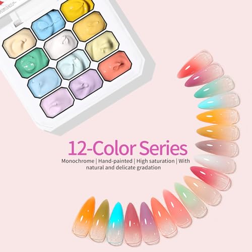 Finger Secret 12-Color Ombre Gel Nail Polish Set with 100 Sponges