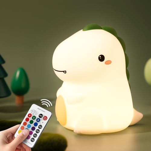 Dinosaur Night Light - 16 Color Silicone Touch Lamp for Kids
