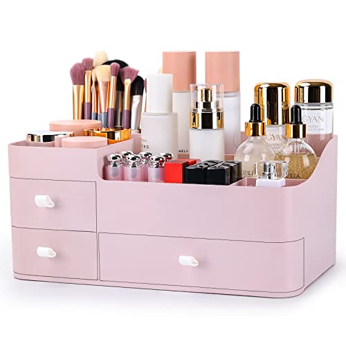 ONXE Pink Large Makeup Organizer with Drawers - Vanity, Bathroom & Bedroom Storage